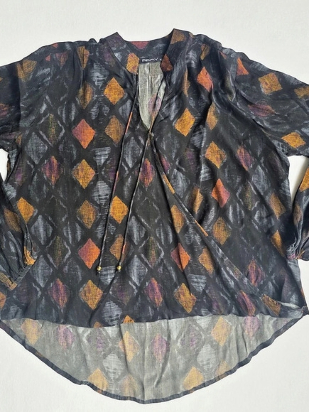 APNY Crossover Top With Tassel Geometric Crossover Blouse